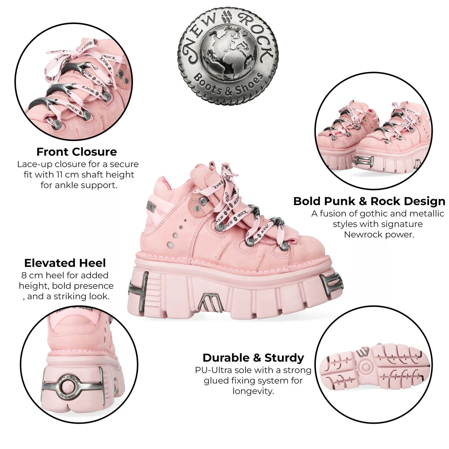 NEW ROCK - M-106-C153 Pink Leather Tower Boots