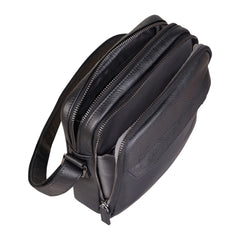 Black Leather Cross Body Travel Bag
