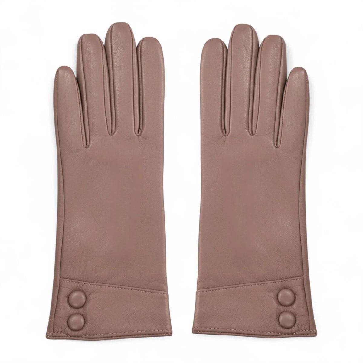 Womens Nude Italian Leather Gloves with Button Detail & Wool Lining