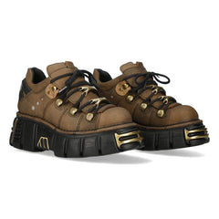 NEW ROCK -  M-120N-C120 Brown Leather Lace Up Tower Shoes