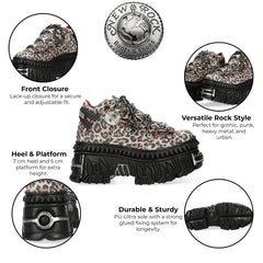 NEW ROCK -  106WALL-C56 Leopard Print Leather Tower Ankle Boots