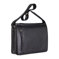 Black Vintage Leather Flap Over Laptop Messenger Satchel