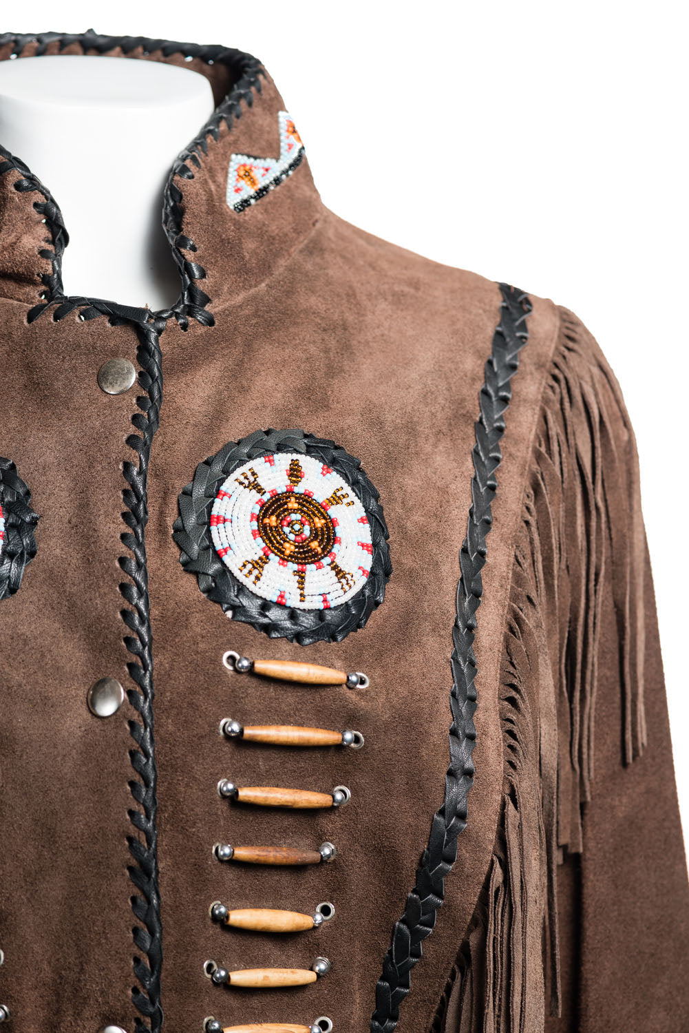 Women's Brown Suede Native American Style Jacket with Fringe and Beads - Navajo Ladies