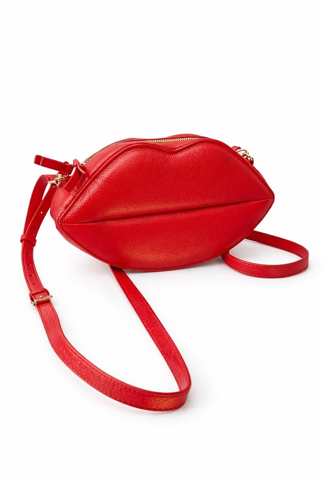 Womens Red Leather Valentine Lips Crossbody Bag