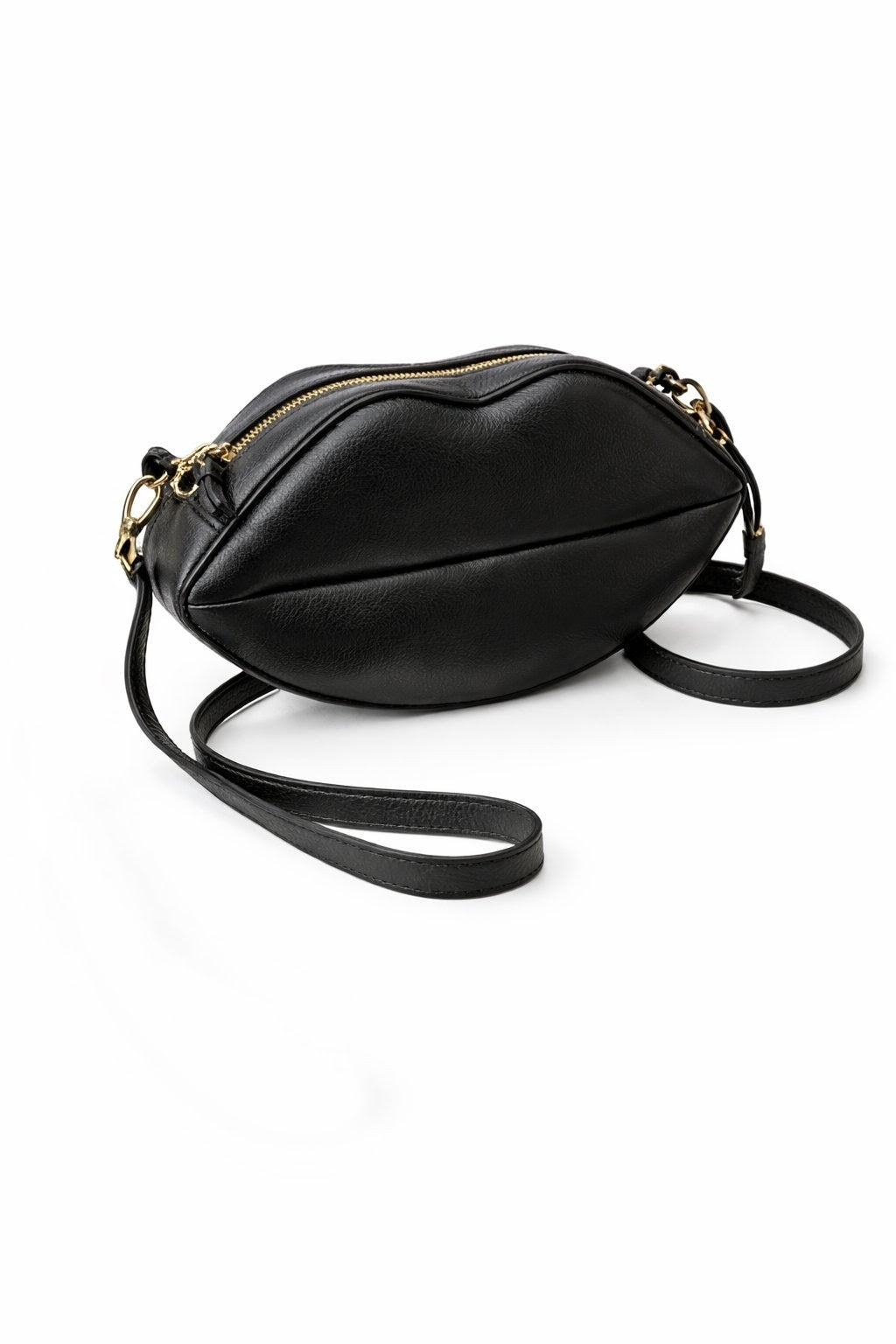 Womens Black Leather Valentine Lips Crossbody Bag