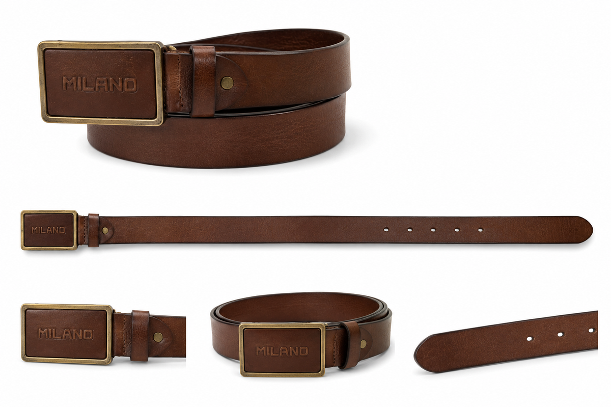 Men's Cognac Leather Belt with Large Leather Buckle