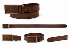 Men's Cognac Leather Belt with Large Leather Buckle