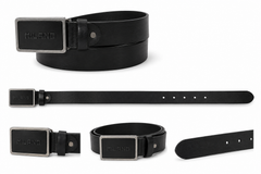 Men's Black Leather Belt with Large Leather Buckle