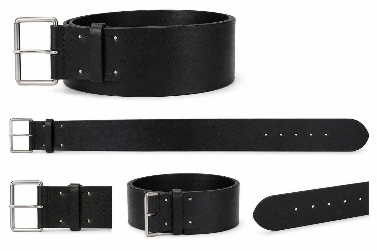 Unisex Black Leather Extra wide 3 Inch Work Utility Fashion Belt