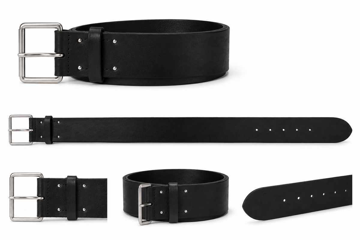 Unisex Black Leather Extra wide 2 Inch Work Utility Fashion Belt
