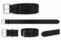 Unisex Black Leather Extra wide 2 Inch Work Utility Fashion Belt