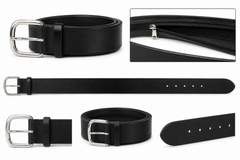 Unisex Black Leather Secret Compartment Zipped Belt