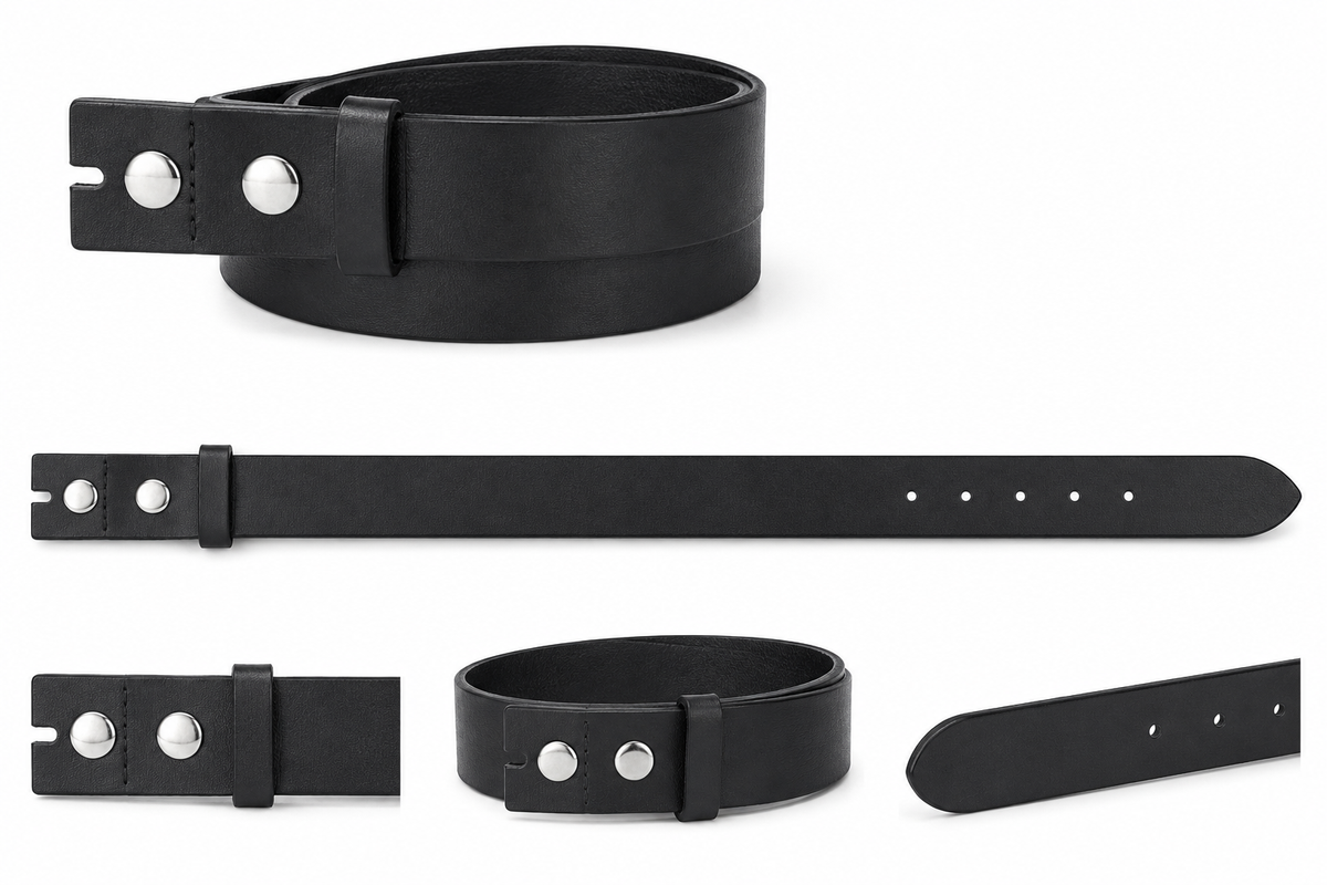 Men's Black Leather Interchageable Buckle Belt