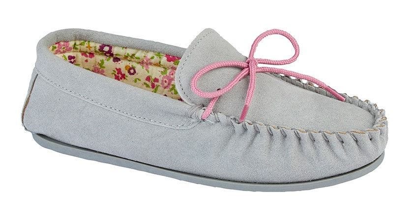 Ladies Stone Suede Moccasin Slippers
