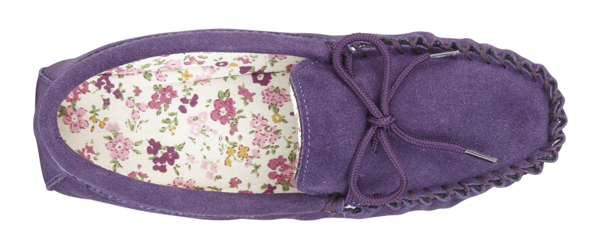 Ladies Purple Suede Moccasin Slippers