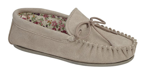 Ladies Stone Suede Moccasin Slippers