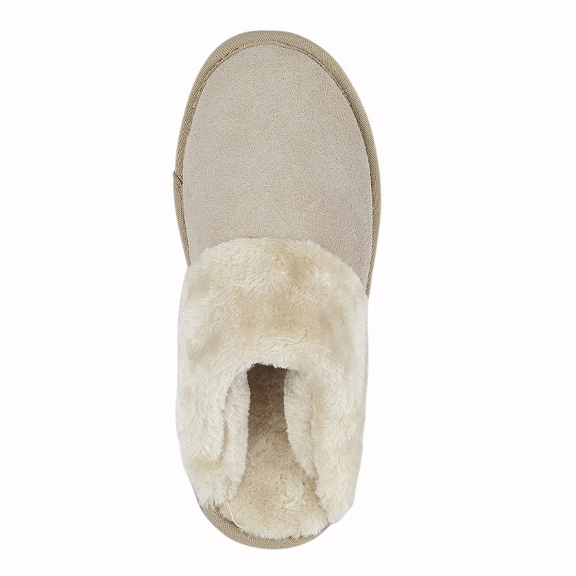 Ladies Stone Real Suede With Faux Lining Mule Slippers