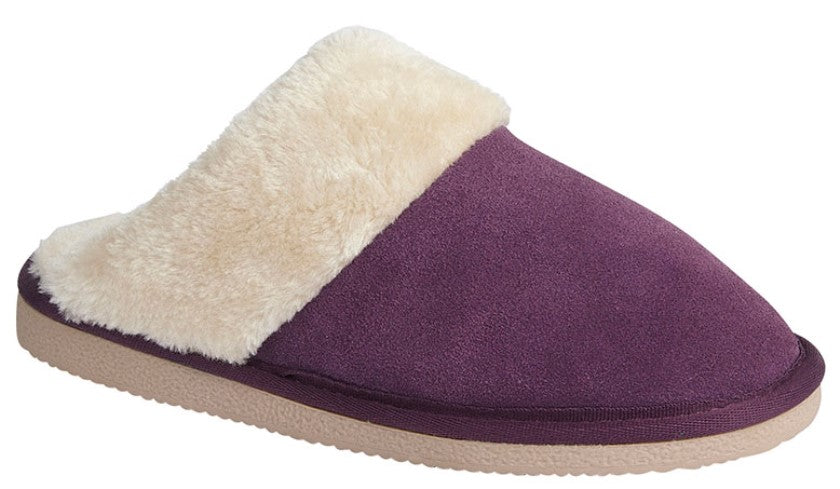 Ladies Purple Real Suede With Faux Lining Mule Slippers