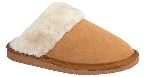 Ladies Sand Real Suede With Faux Lining Mule Slippers