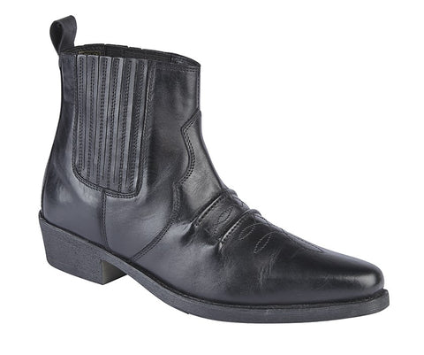 Mens Black Leather Western Style Gusset Boots - Nebraska