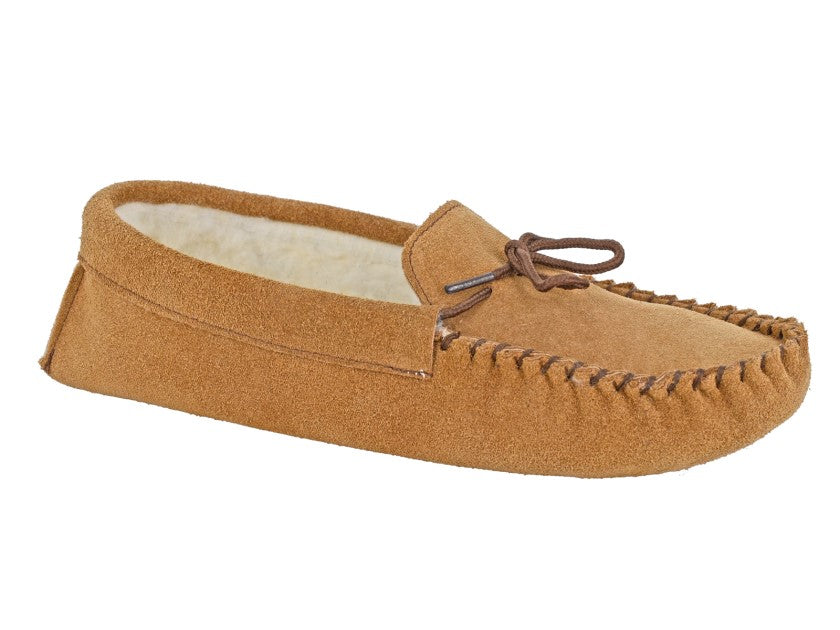 Mens Tan Real Suede With Faux Lining Soft Sole Moccasin Slippers