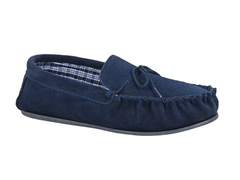 Mens Navy Suede Moccasin Slippers