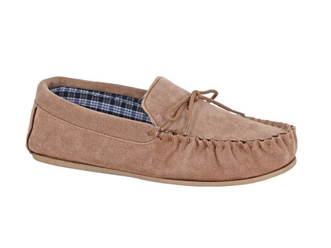 Mens Taupe Suede Moccasin Slippers