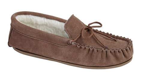 Mens Camel Real Suede With Faux Lining Moccasin Slippers