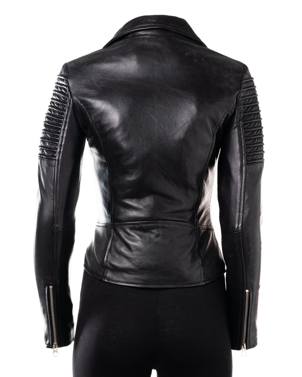 Ladies Black Cross Zip Biker Style Leather Jacket: Giulia