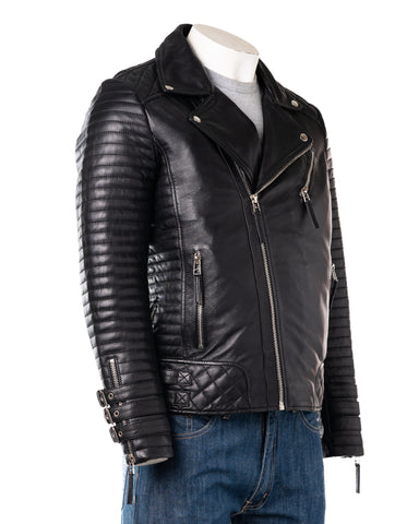 Men's Black Designer Style Leather Biker Jacket: Bruno