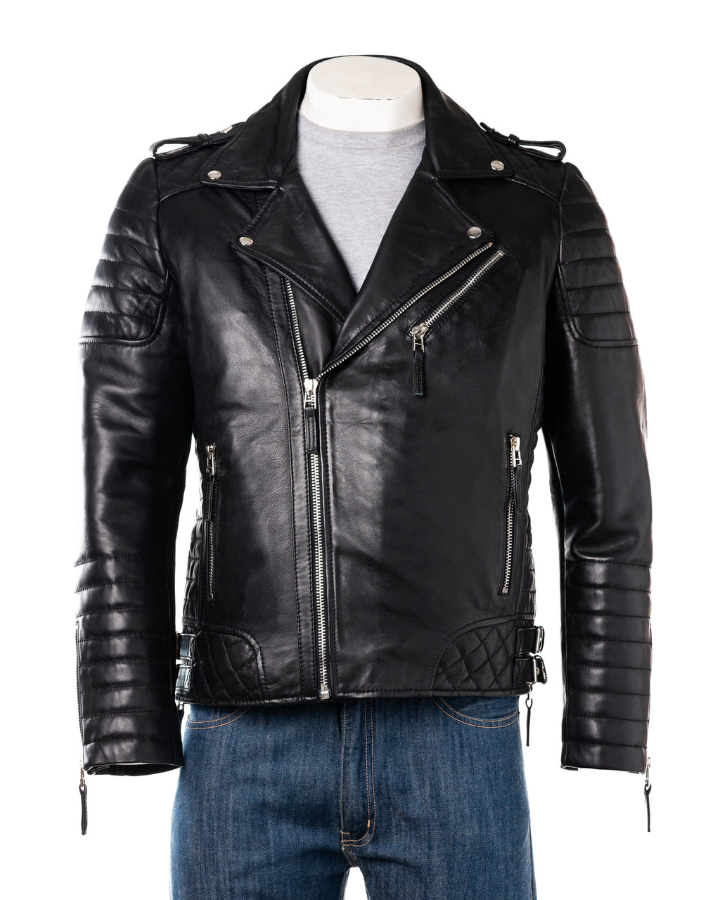 Men's Black Diamond Stitch Biker Style Leather Jacket: Burton