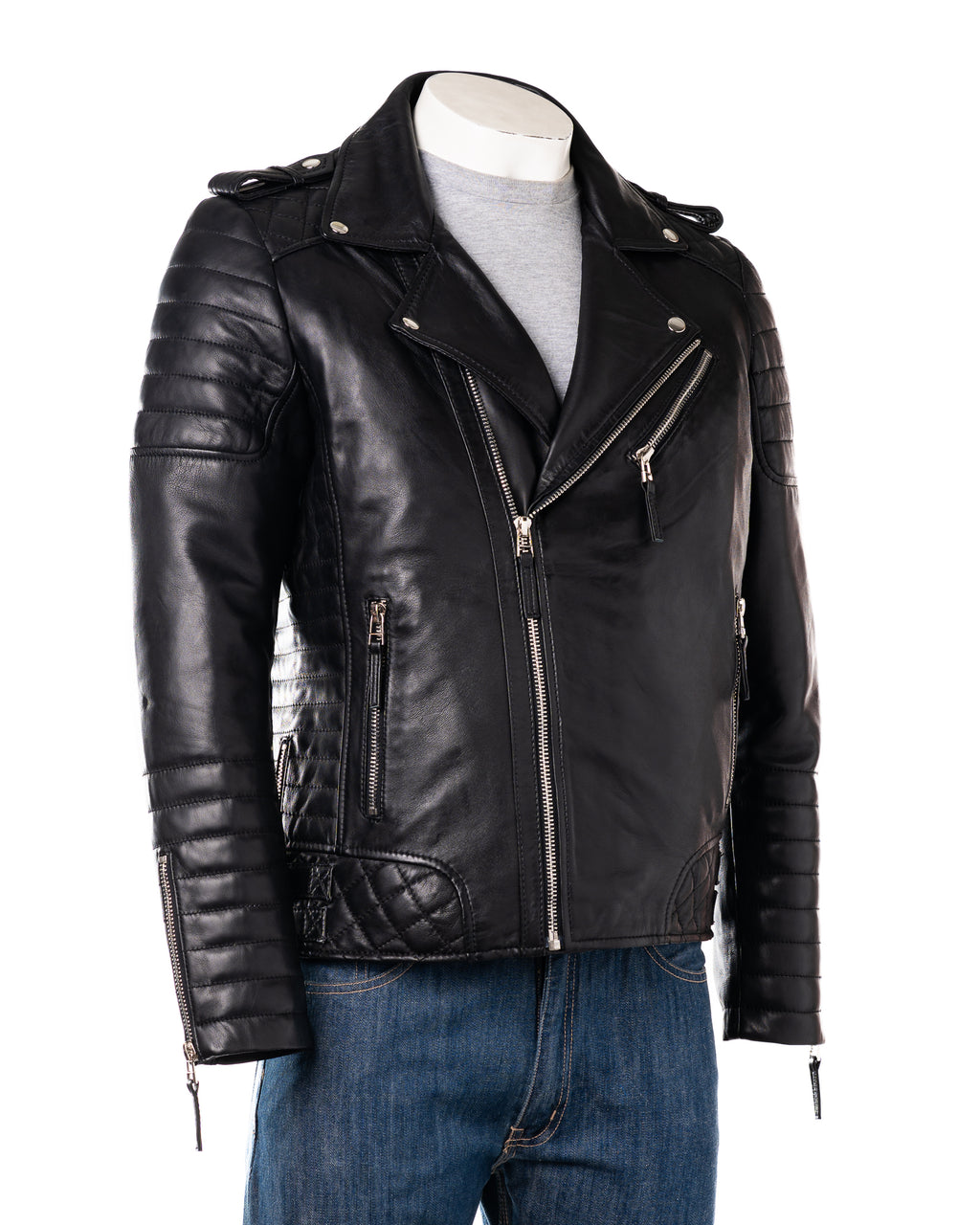 Men's Black Diamond Stitch Biker Style Leather Jacket: Burton
