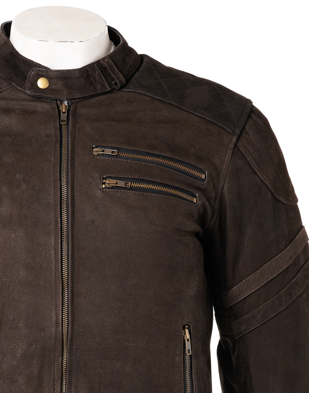 Men's Brown Nubuck Stripe Cow Hide Motorbike Jacket With Removable Armour: Carmine