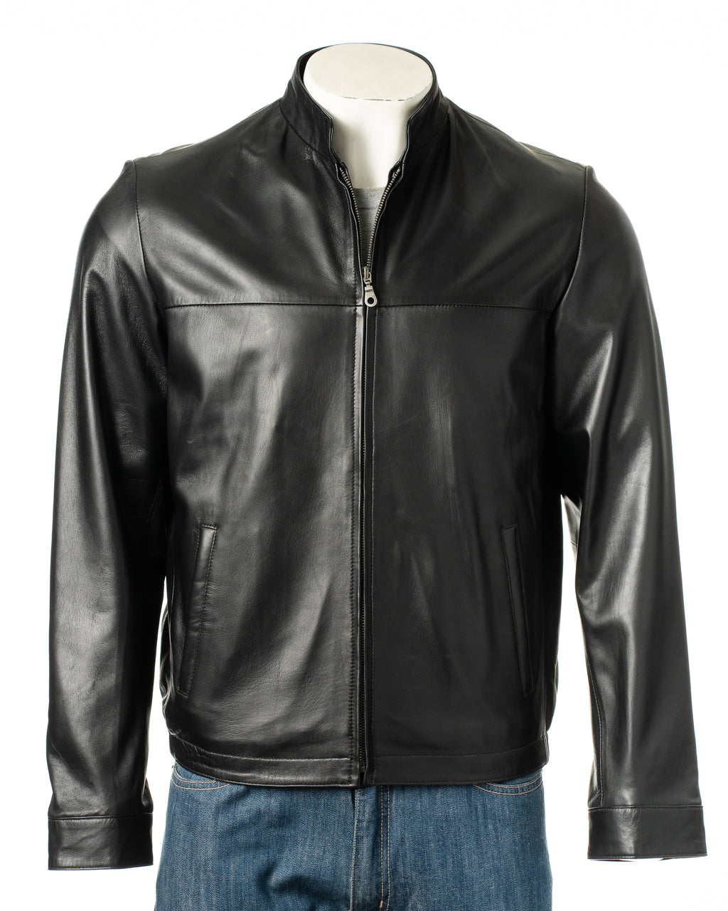 Men's Black Simple Leather Jacket: Davide