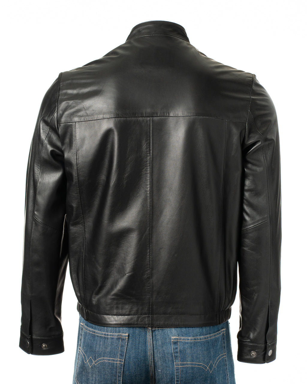 Men's Black Simple Leather Jacket: Davide