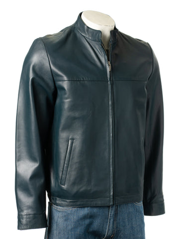 Men's Navy Simple Leather Jacket: Davide