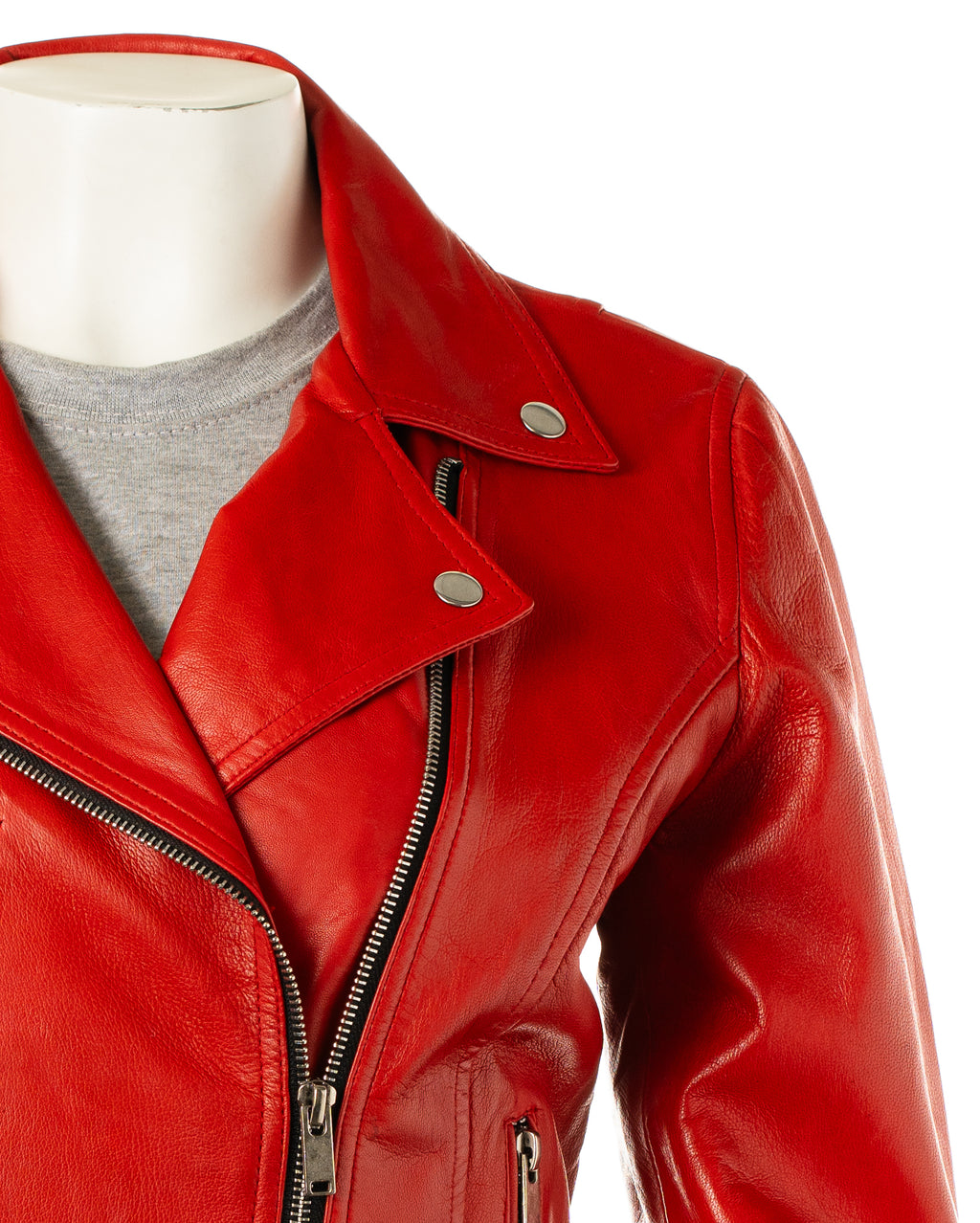 Women's Red Simple Asymmetric Leather Biker Jacket: Brigida