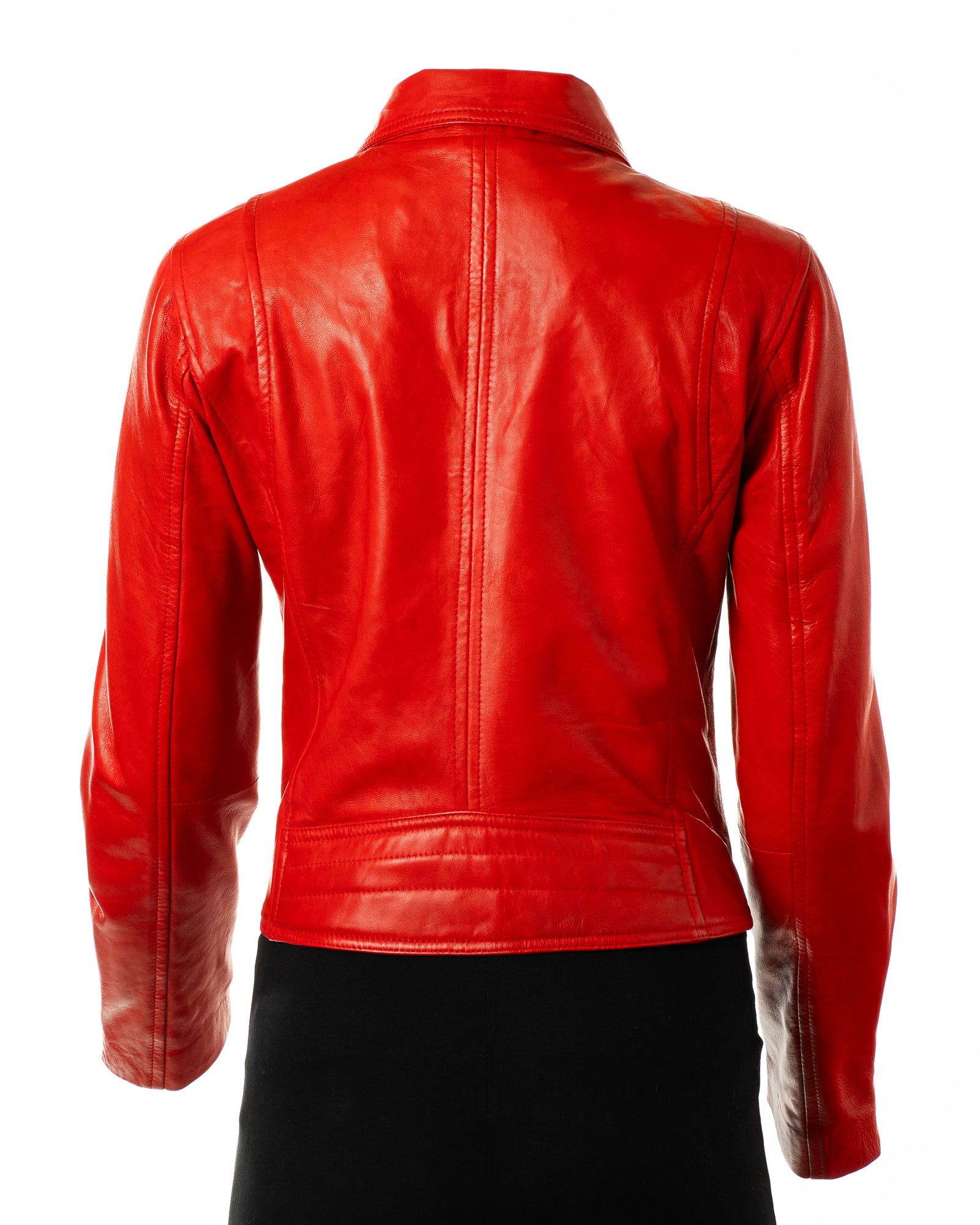 Women's Red Simple Asymmetric Leather Biker Jacket: Brigida