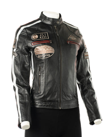 Women's Vintage Style Racing Biker Style Leather Jacket: Paoline