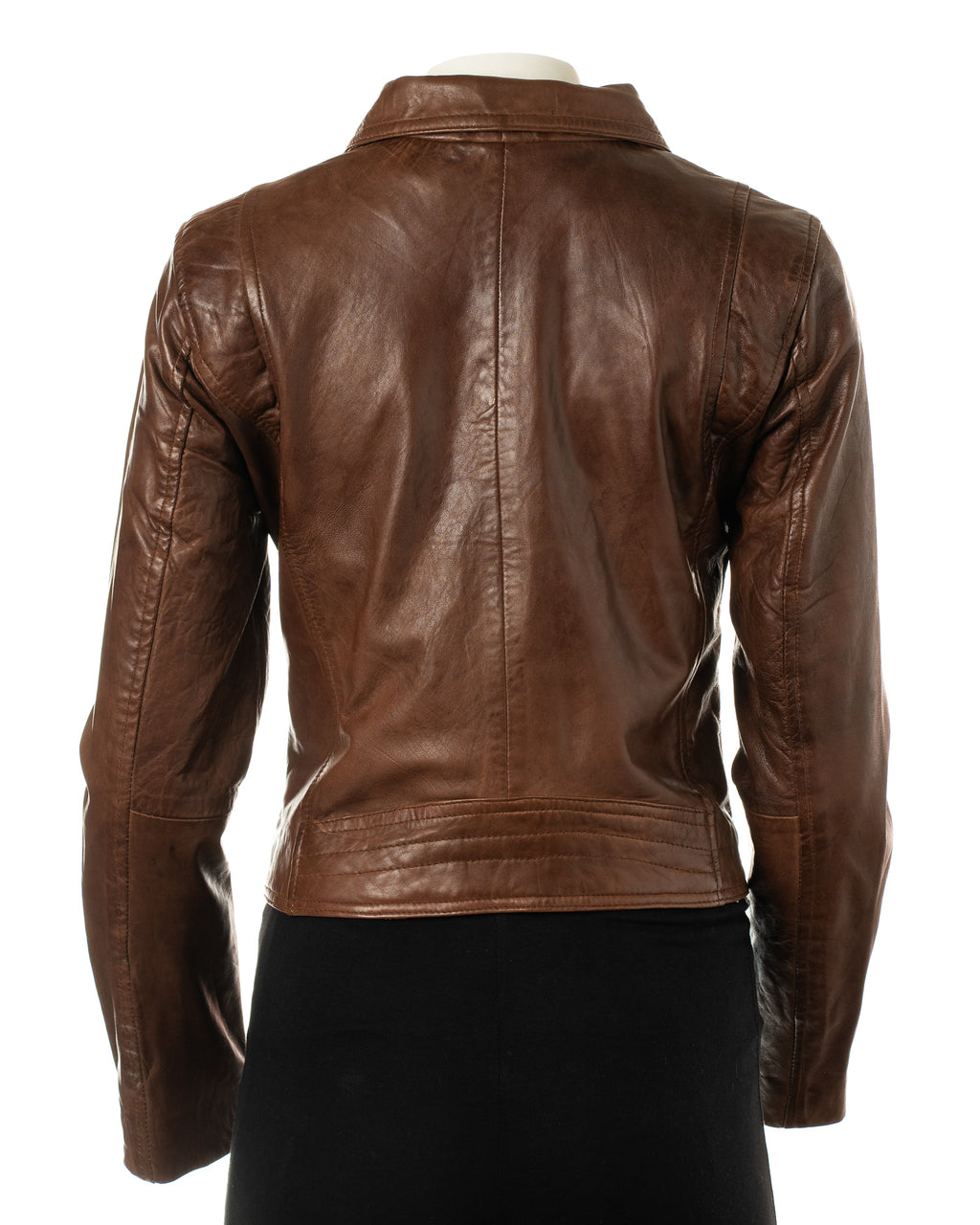 Women's Brown Simple Asymmetric Leather Biker Jacket: Brigida