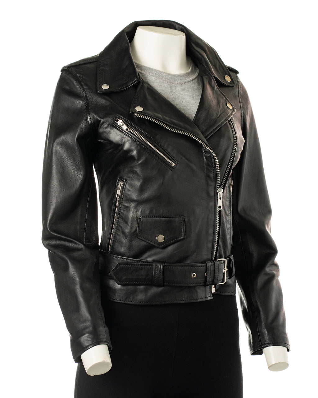 Ladies Classic Brando Style Leather Jacket: Bettina