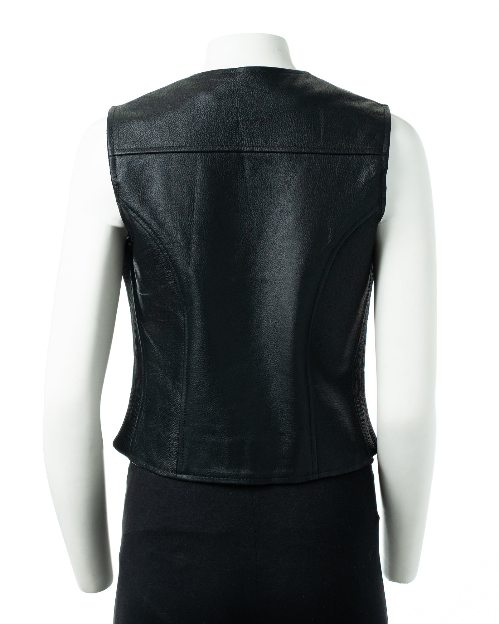Women's Black Cow Hide Elasticated Waist Motorbike Waistcoat: Leah