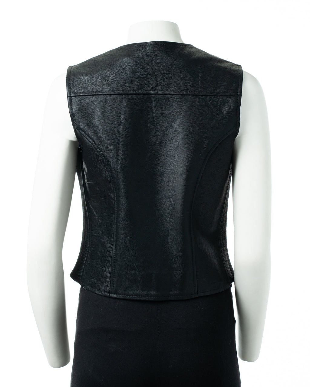 Women's Black Cow Hide Elasticated Waist Motorbike Waistcoat: Leah