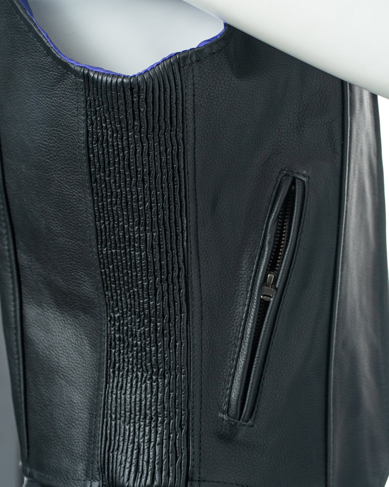 Women's Black Cow Hide Elasticated Waist Motorbike Waistcoat: Leah