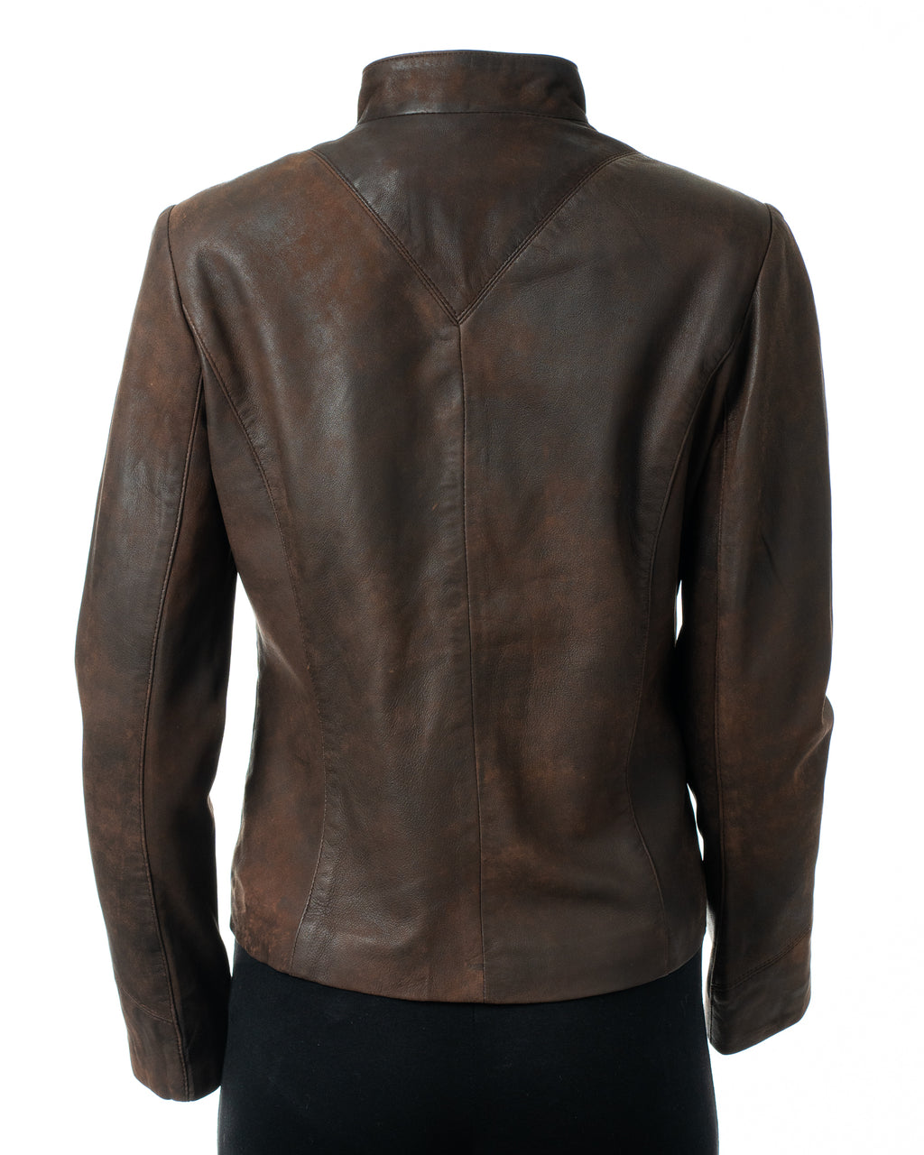Ladies Buff Brown Plain Short Zipped Leather Jacket: Angelina