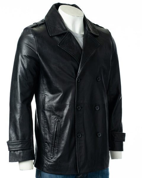 Men s Black Leather Peacoat Guistino Leather Jacket Company