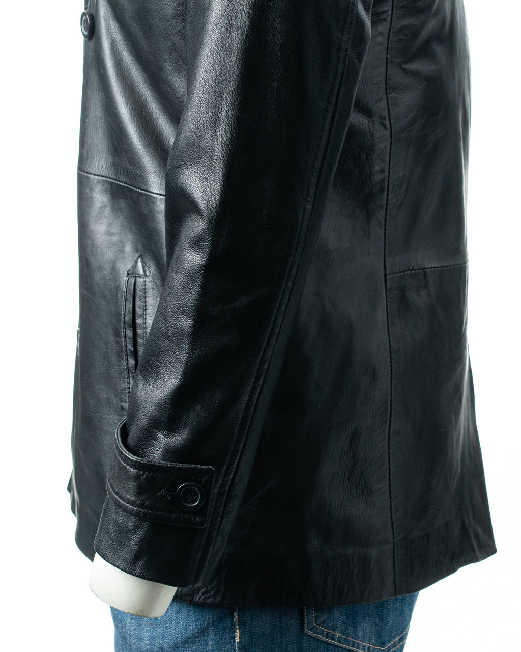 Men's Black Leather Peacoat: Guistino