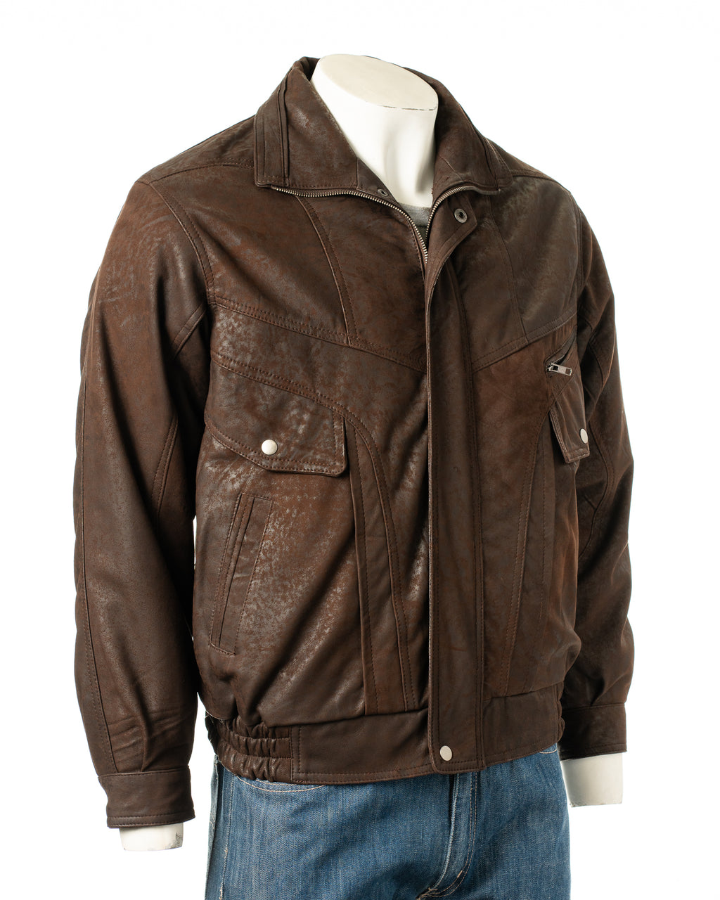 Men's Brown Pocket Detail Blouson Style Nubuck Jacket: Marco
