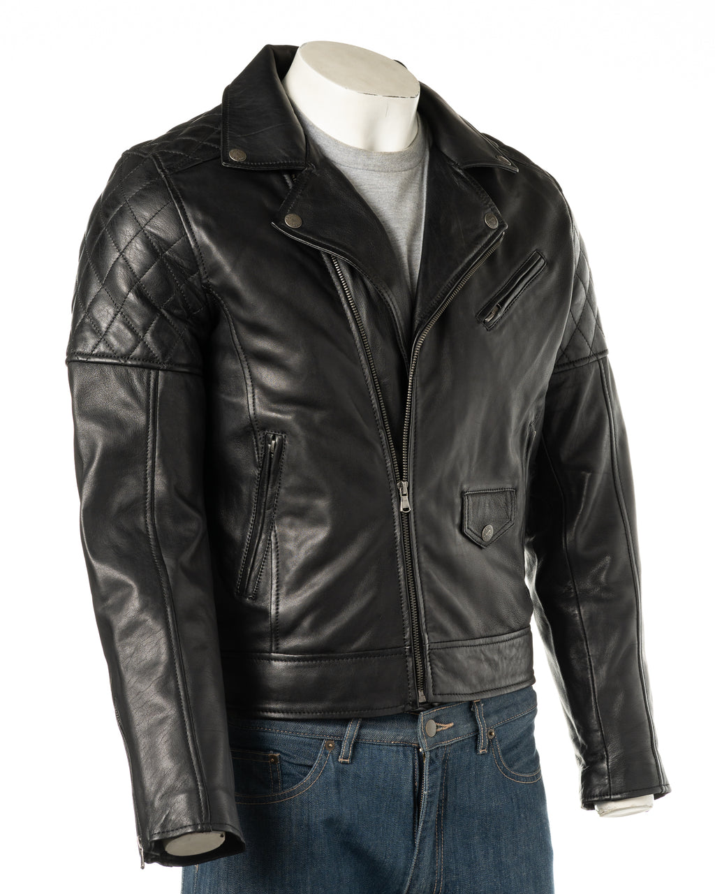 Men's Black Vintage Look Biker Style Leather Jacket: Gaetano