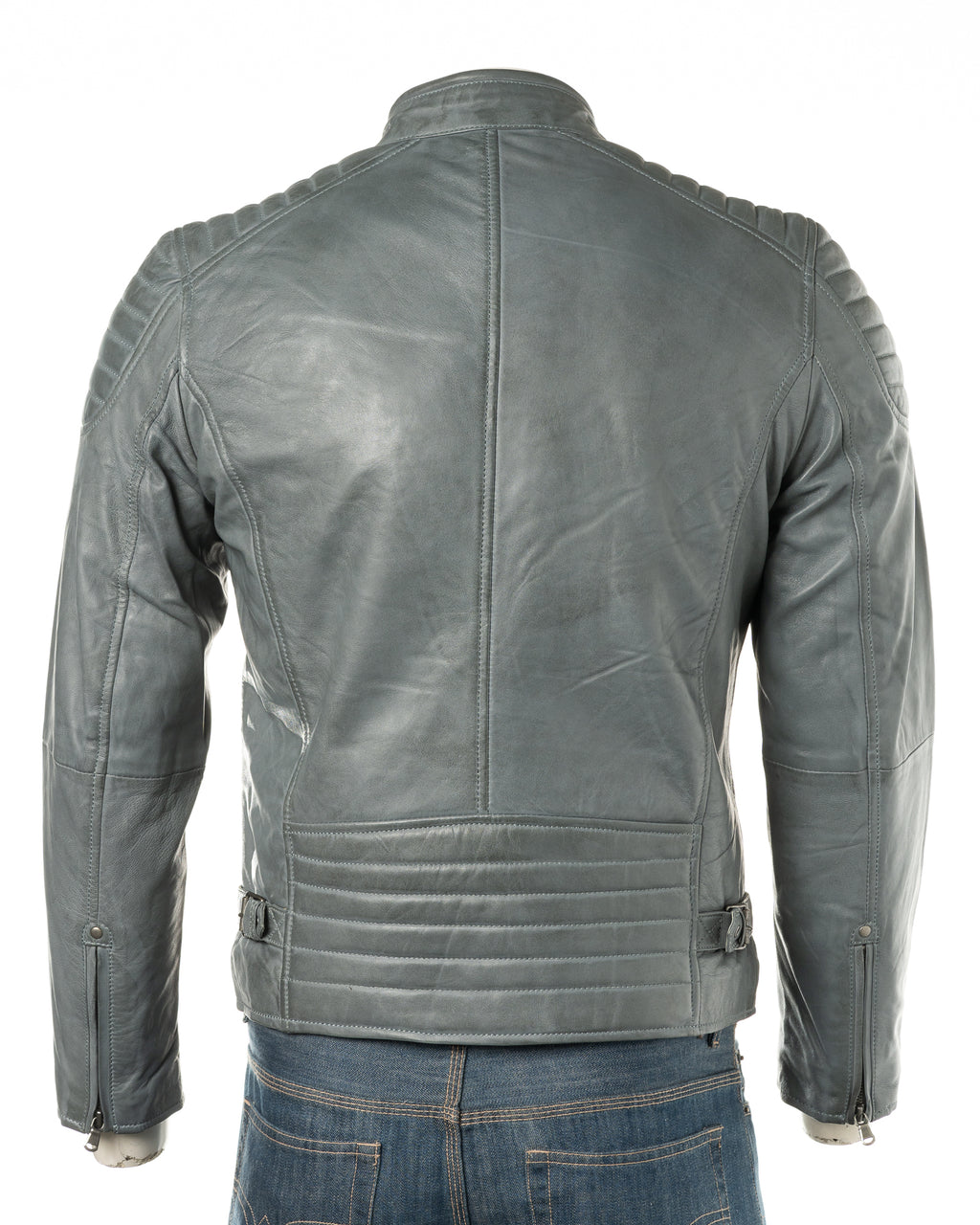 Men's Grey Racer Style Leather Jacket: Ennio